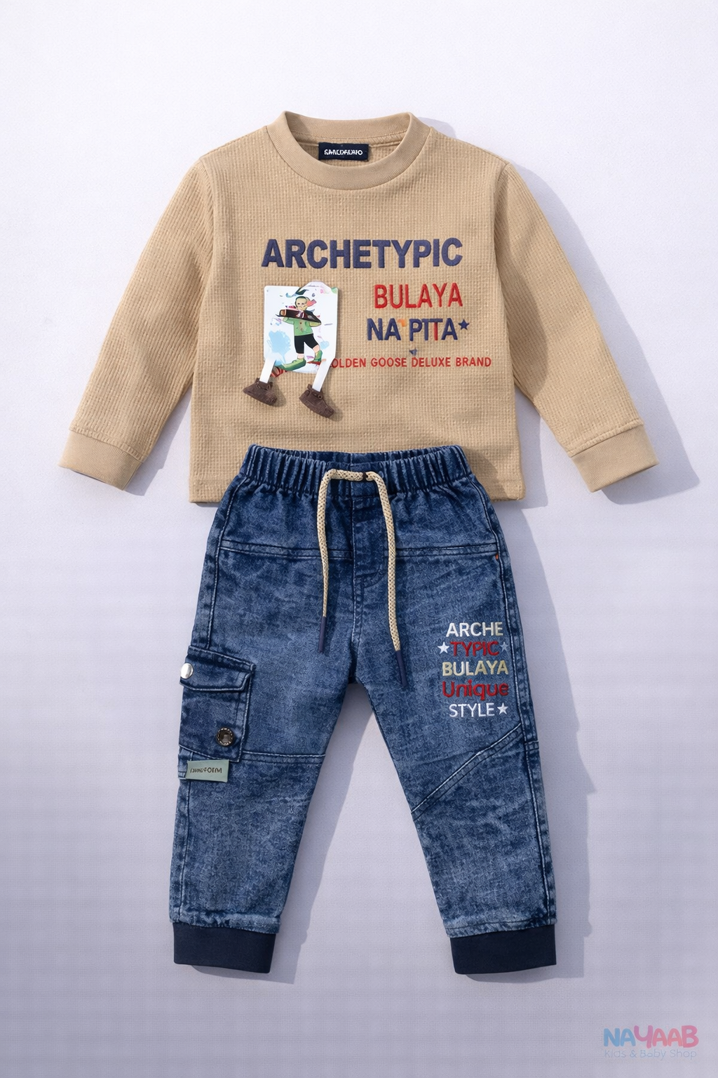 Premium Waffle Knit & Denim Style Kids Set A-2