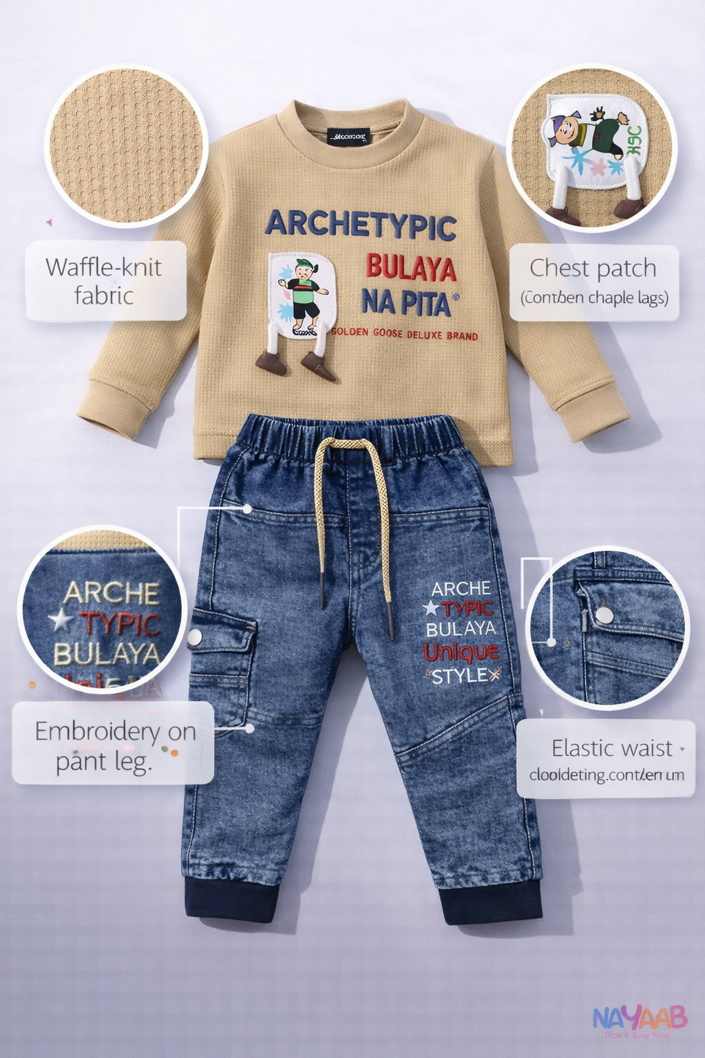 Premium Waffle Knit & Denim Style Kids Set A-2