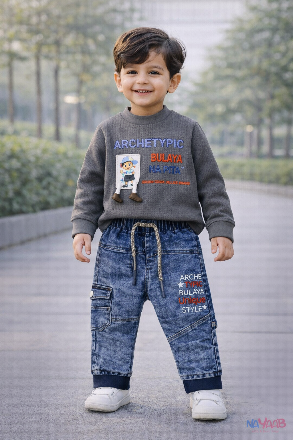 Premium Waffle Knit & Denim Style Kids Set A-2