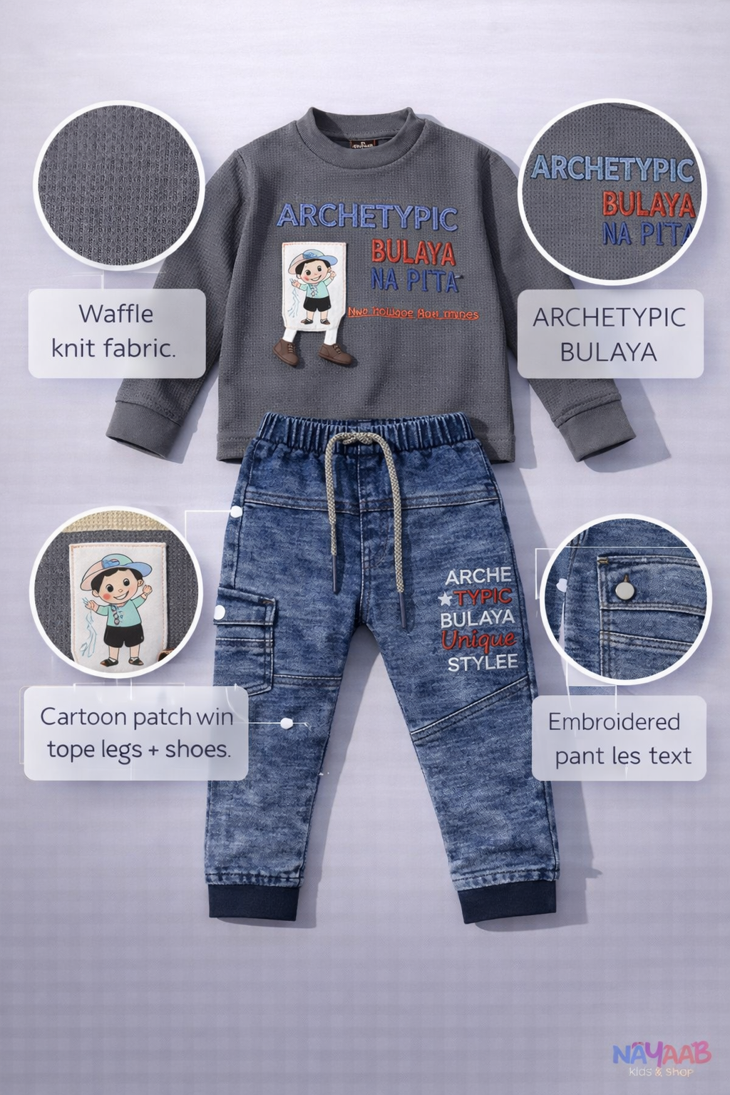 Premium Waffle Knit & Denim Style Kids Set A-2