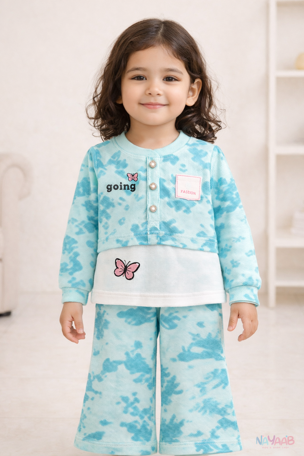 Sky Blue Butterfly Waffle Suit – D-1