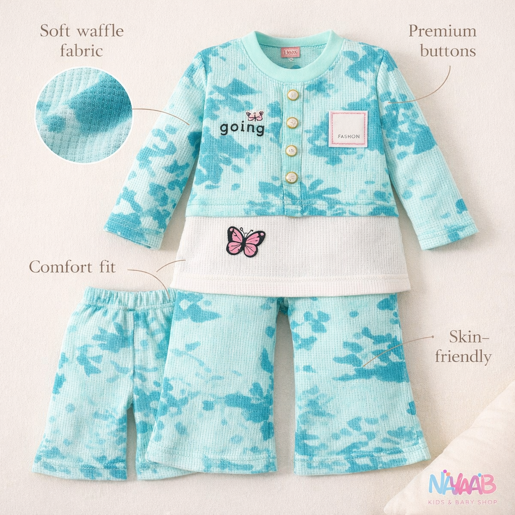 Sky Blue Butterfly Waffle Suit – D-1