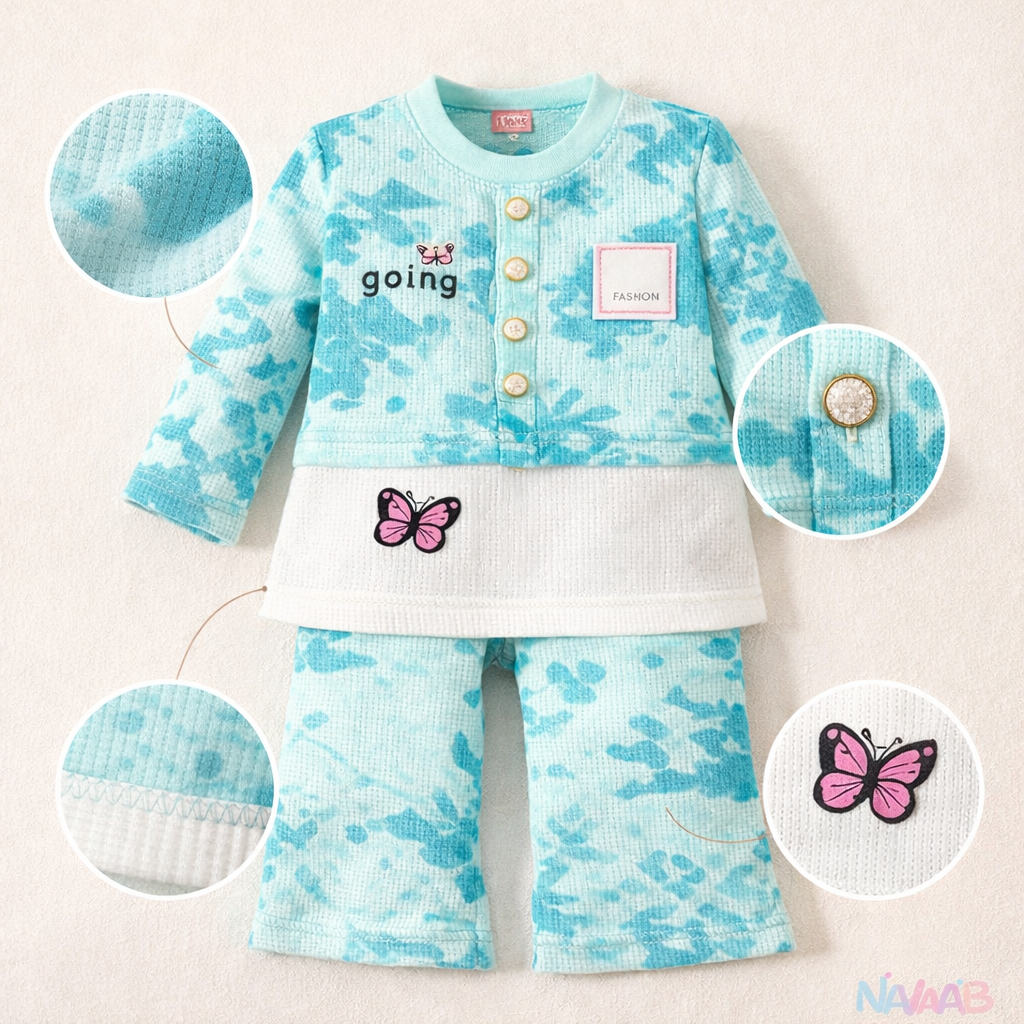Sky Blue Butterfly Waffle Suit – D-1