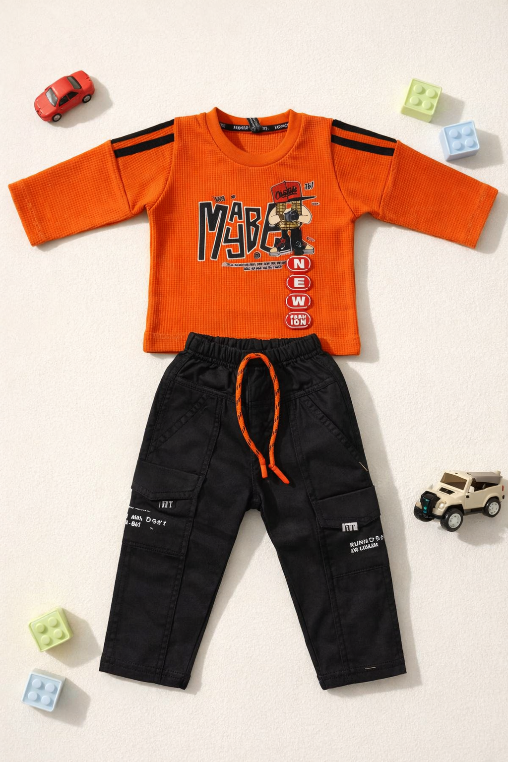 Orange Street Style Waffle Cargo Suit A-1