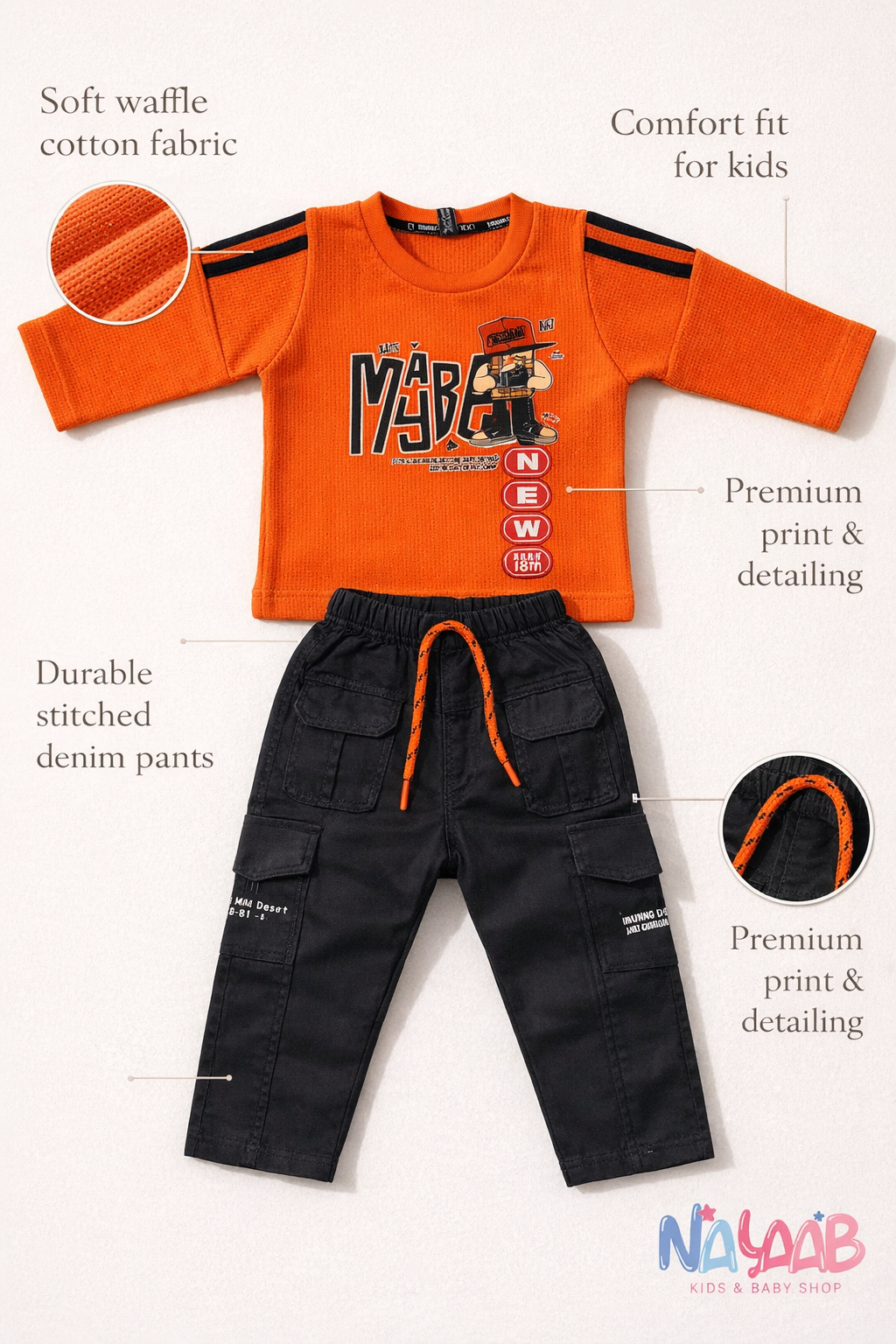 Orange Street Style Waffle Cargo Suit A-1