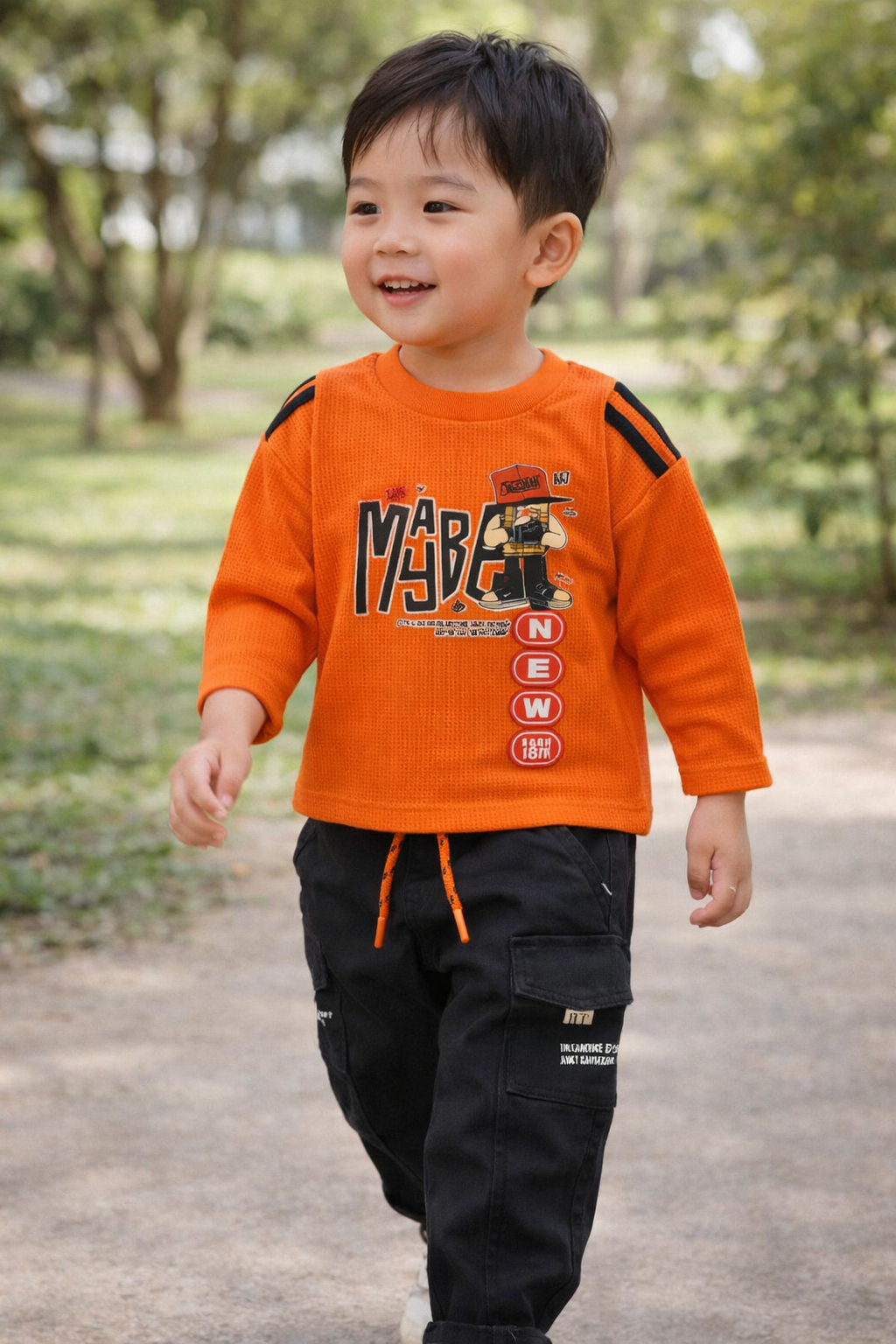 Orange Street Style Waffle Cargo Suit A-1