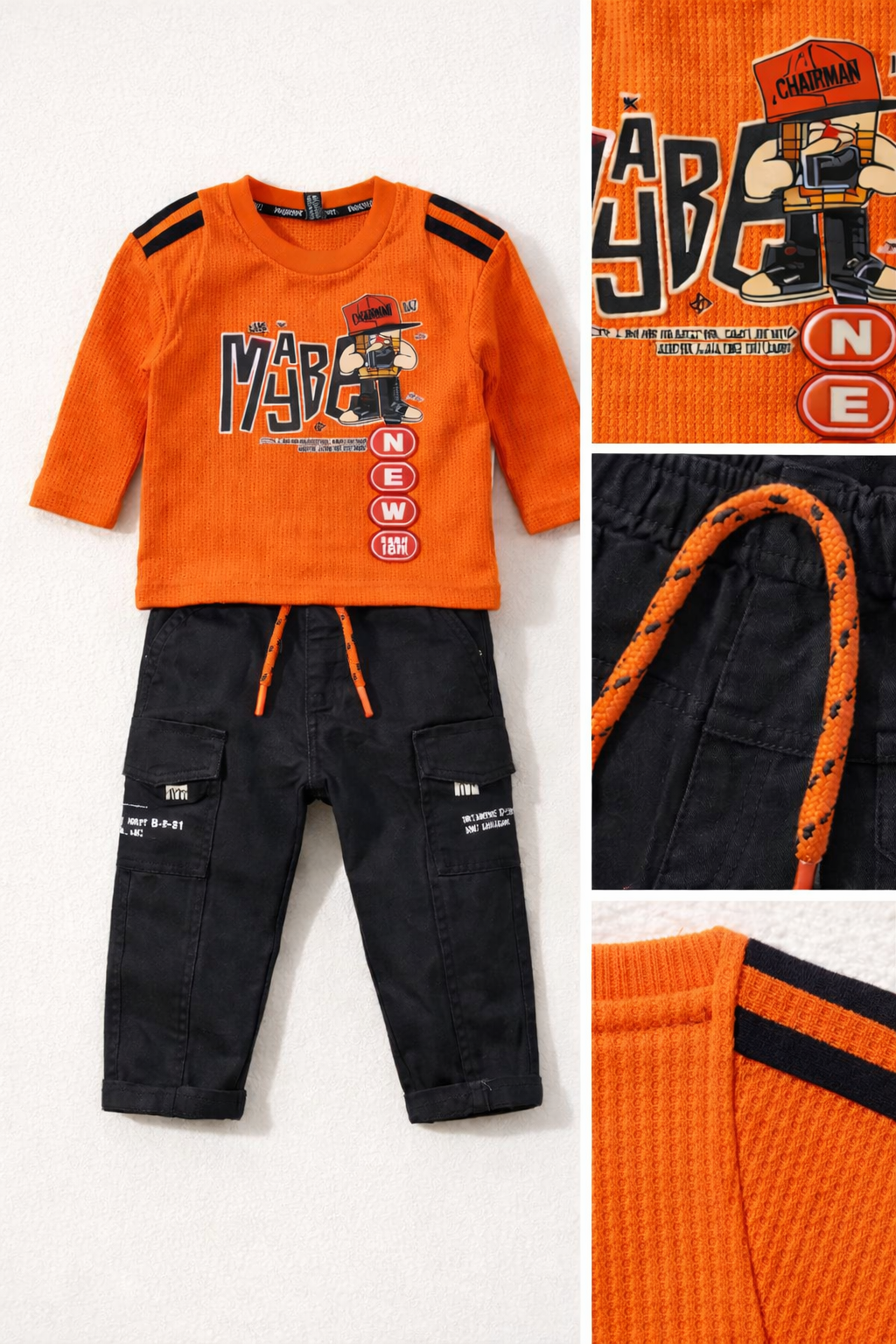 Orange Street Style Waffle Cargo Suit A-1