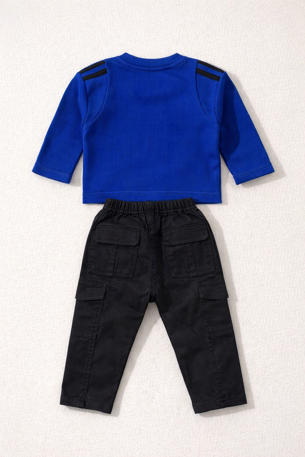 Blue Street Style Waffle Cargo Suit A-1