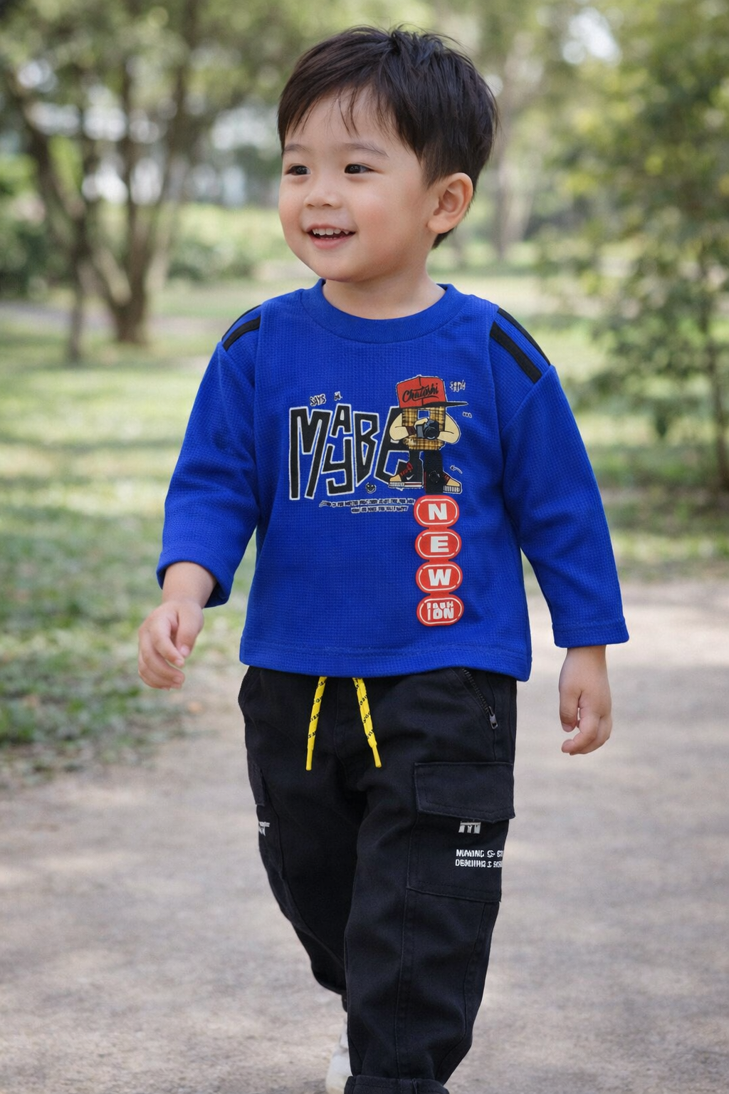 Blue Street Style Waffle Cargo Suit A-1