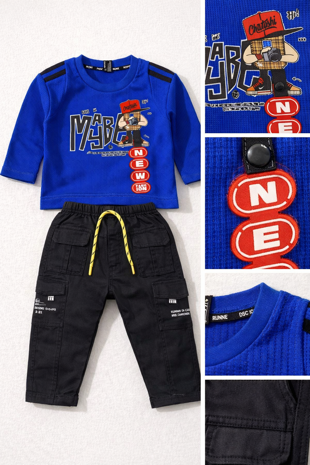 Blue Street Style Waffle Cargo Suit A-1