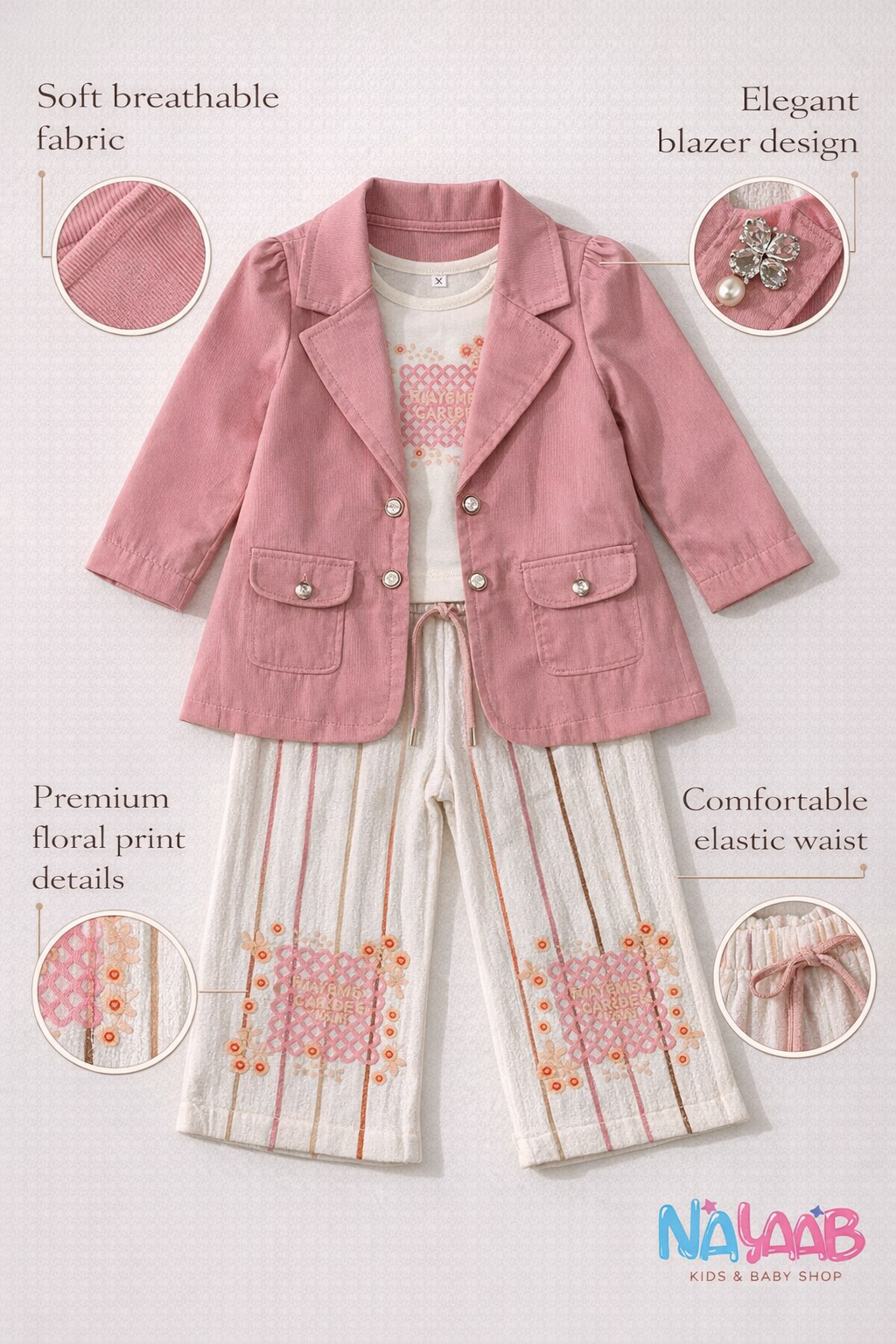Pink Elegant Blazer Style Girls Suit C-1