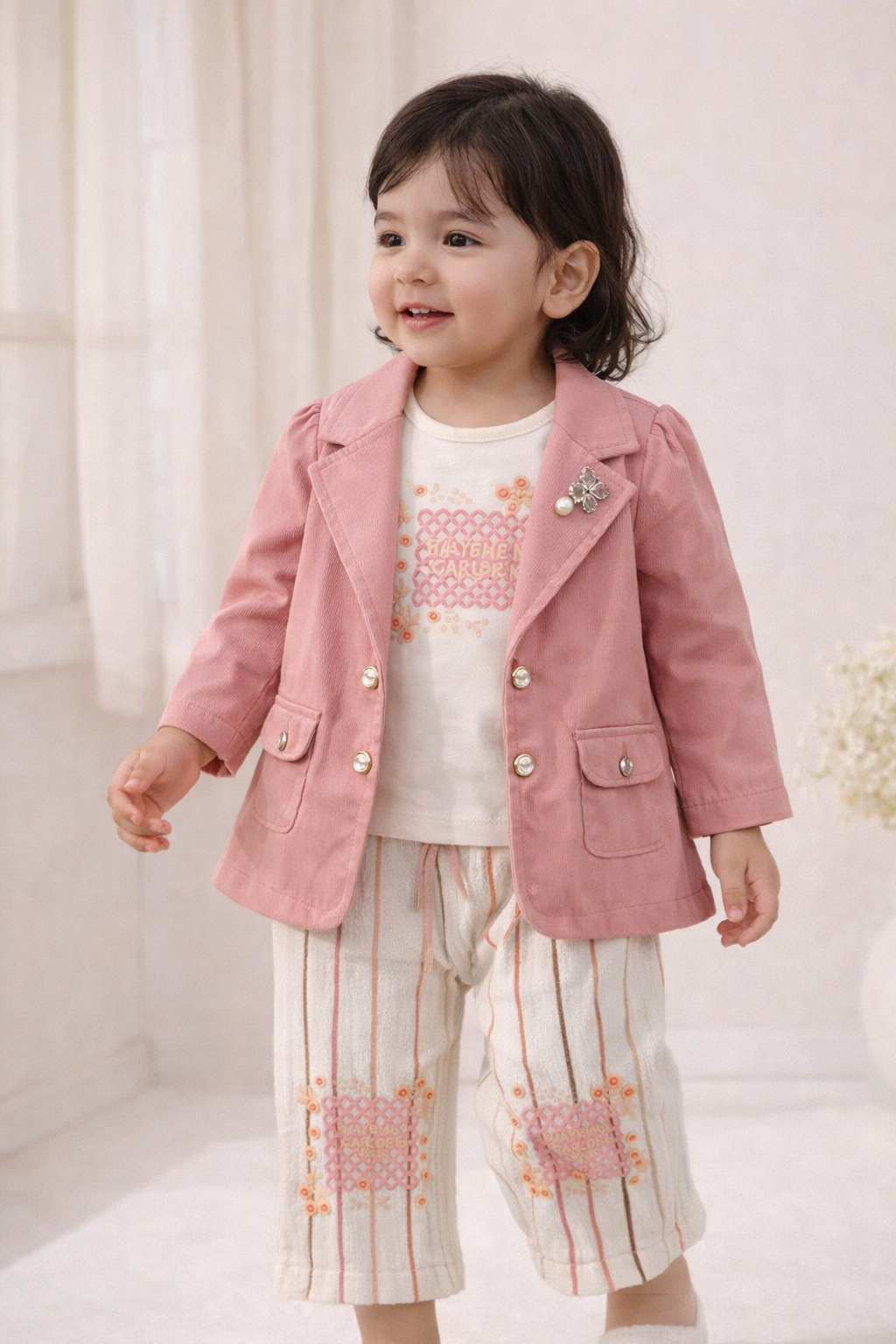 Pink Elegant Blazer Style Girls Suit C-1