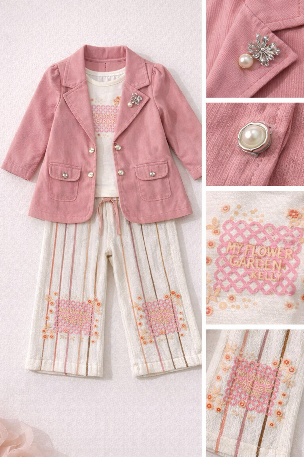 Pink Elegant Blazer Style Girls Suit C-1