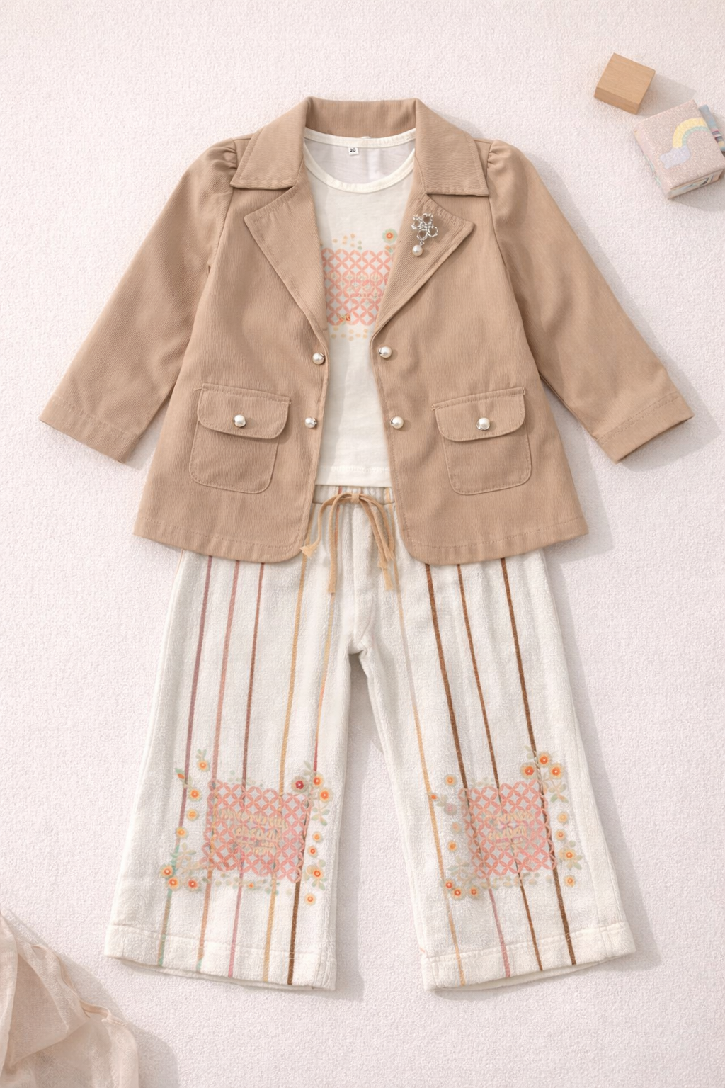 Beige Elegant Blazer Style Girls Suit C-1