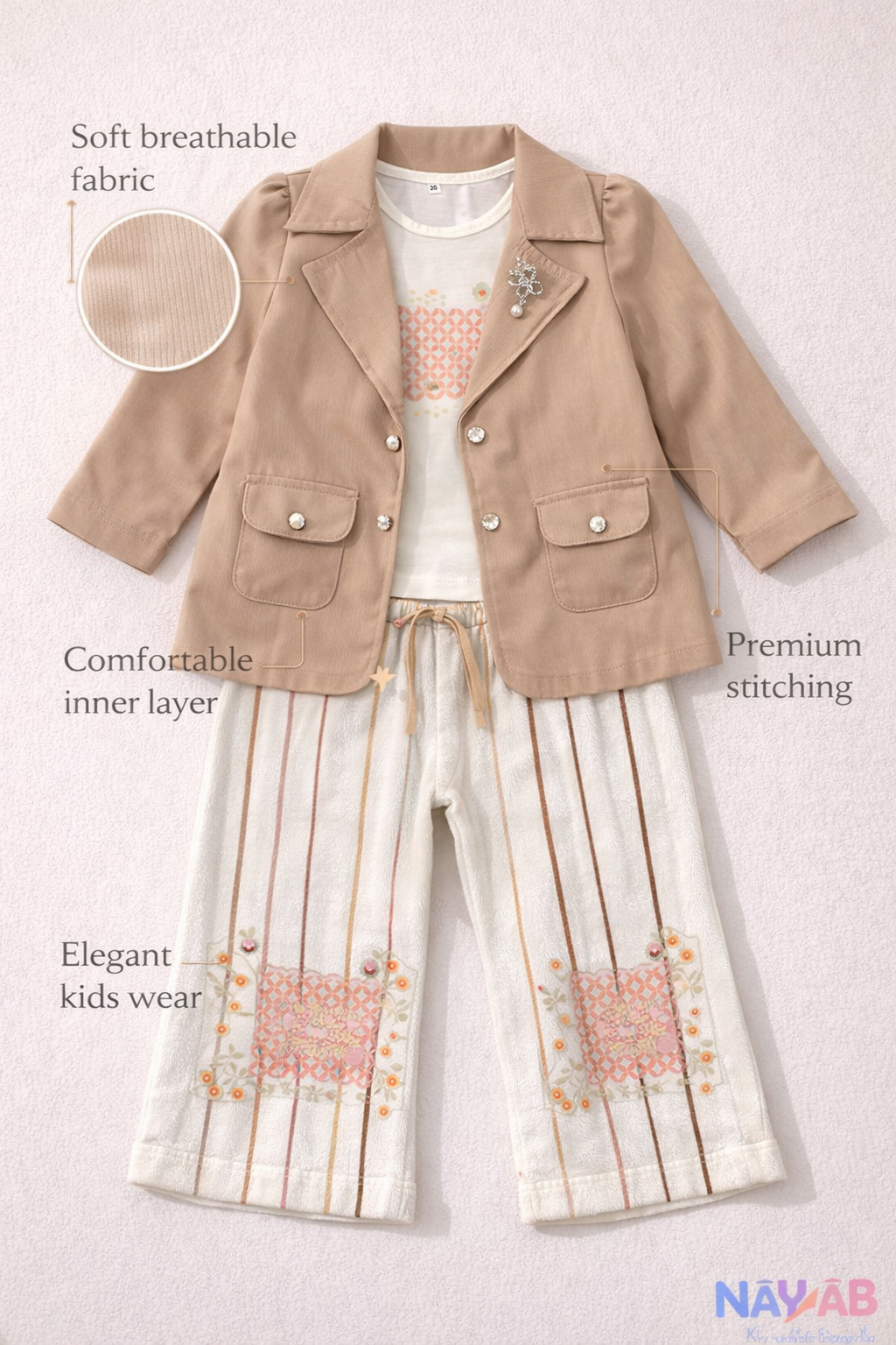 Beige Elegant Blazer Style Girls Suit C-1