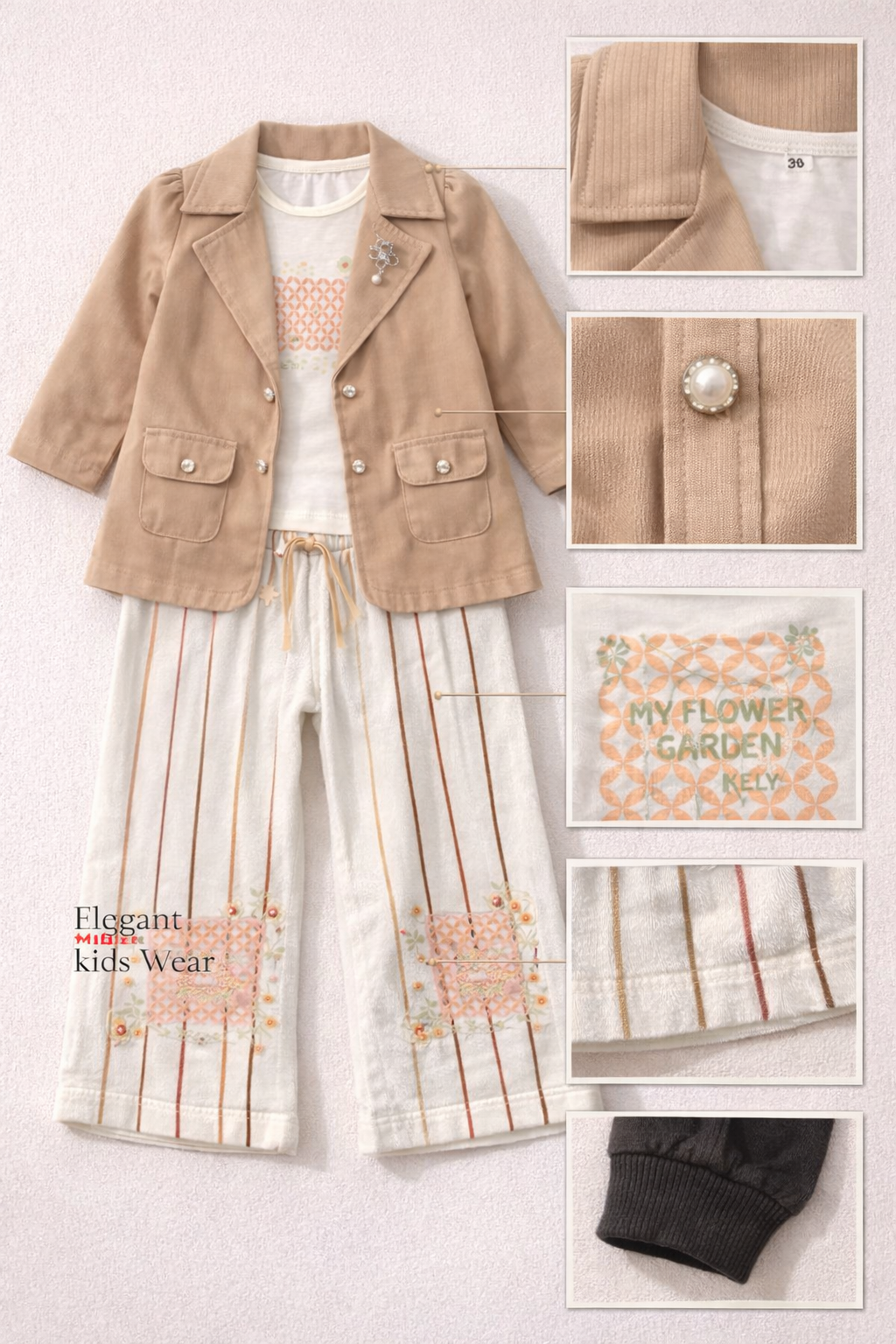 Beige Elegant Blazer Style Girls Suit C-1