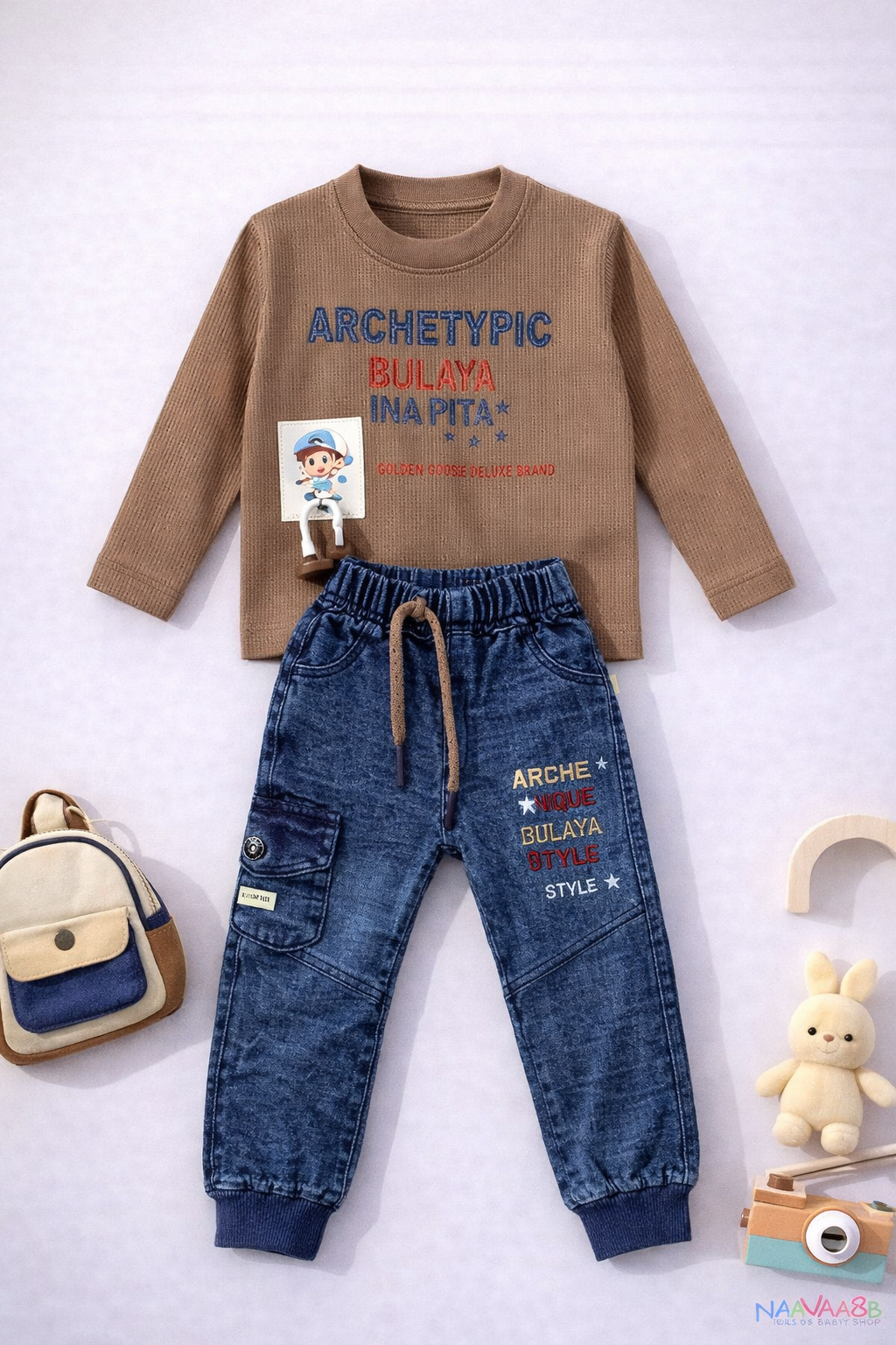 Premium Waffle Knit & Denim Style Kids Set A-2