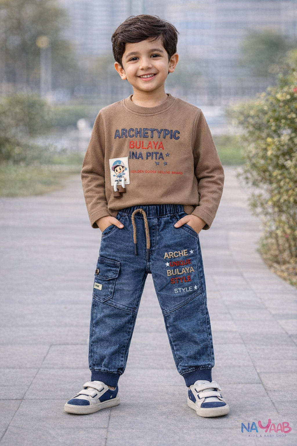 Premium Waffle Knit & Denim Style Kids Set A-2