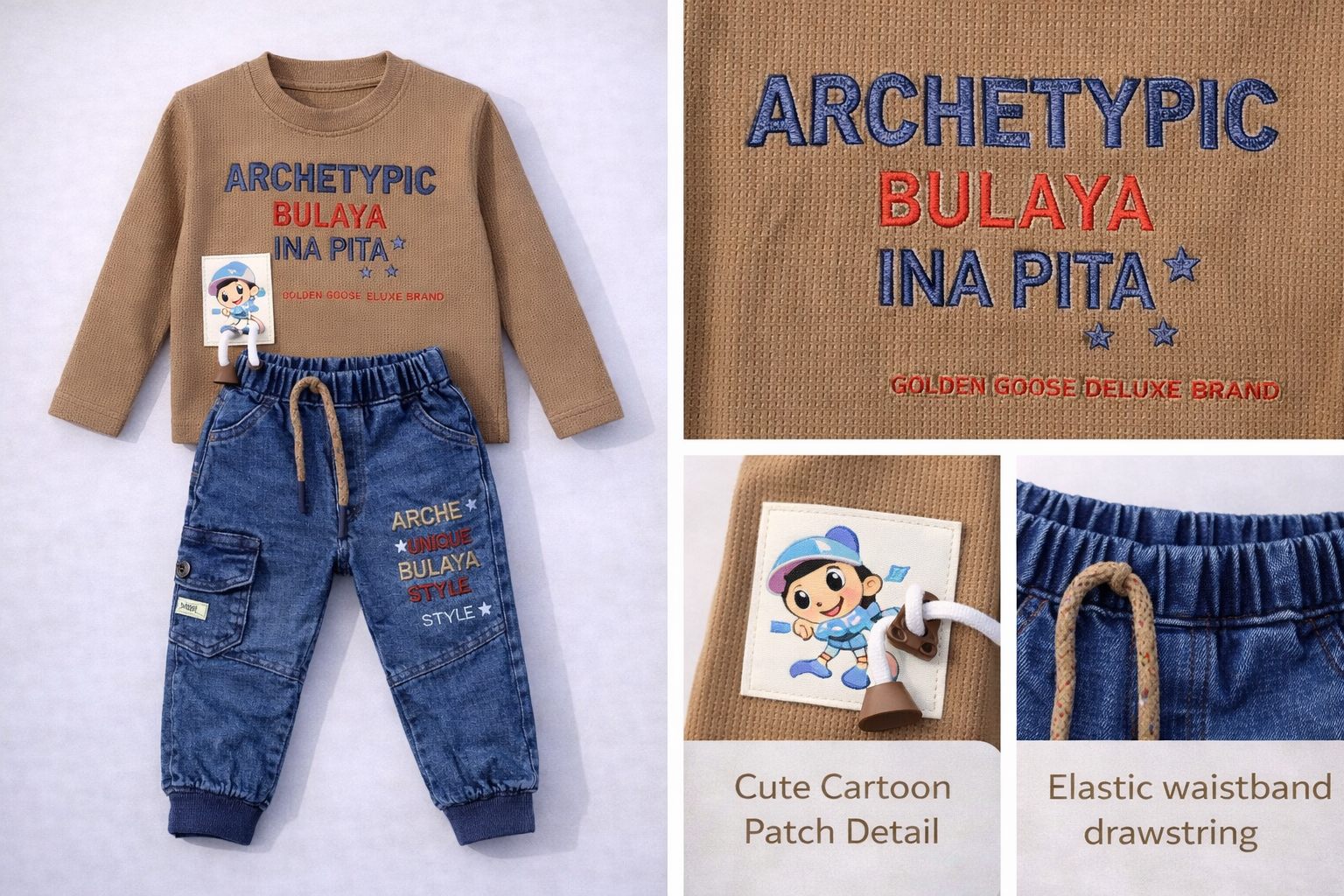 Premium Waffle Knit & Denim Style Kids Set A-2