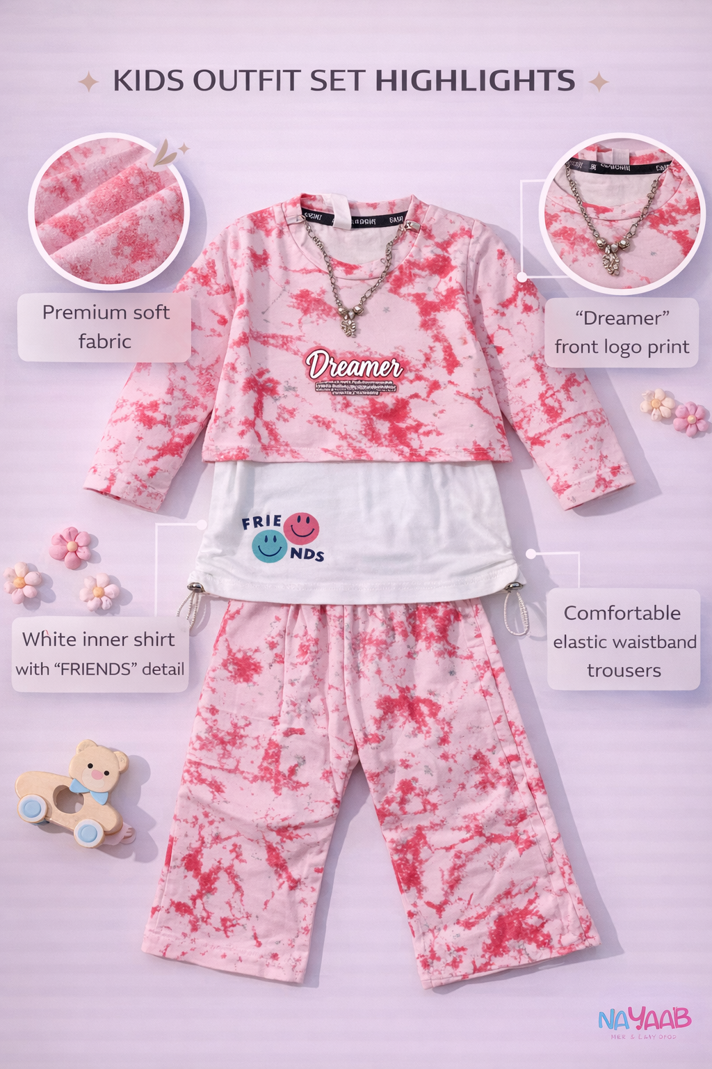 Pink Dreamer Tie-Dye 3-Piece Outfit Set - D-3