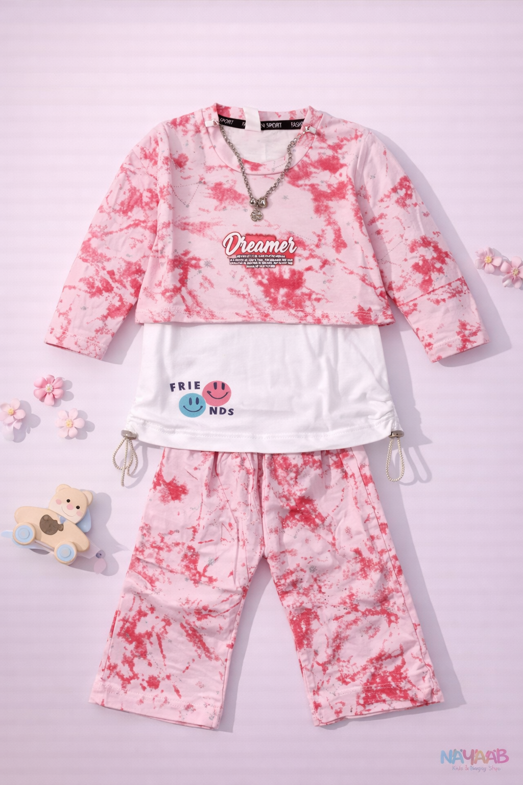 Pink Dreamer Tie-Dye 3-Piece Outfit Set - D-3