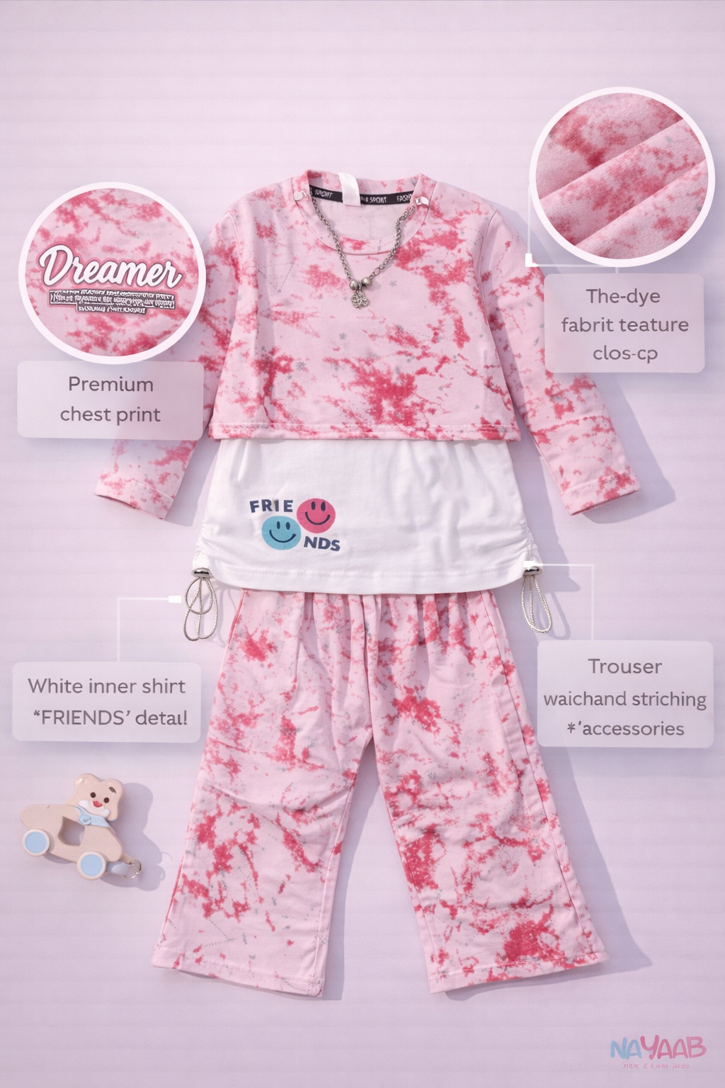 Pink Dreamer Tie-Dye 3-Piece Outfit Set - D-3