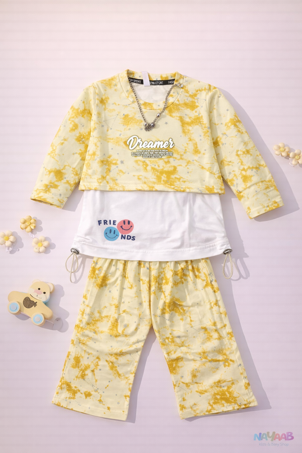Yellow Dreamer Tie-Dye 3-Piece Outfit Set - D-3