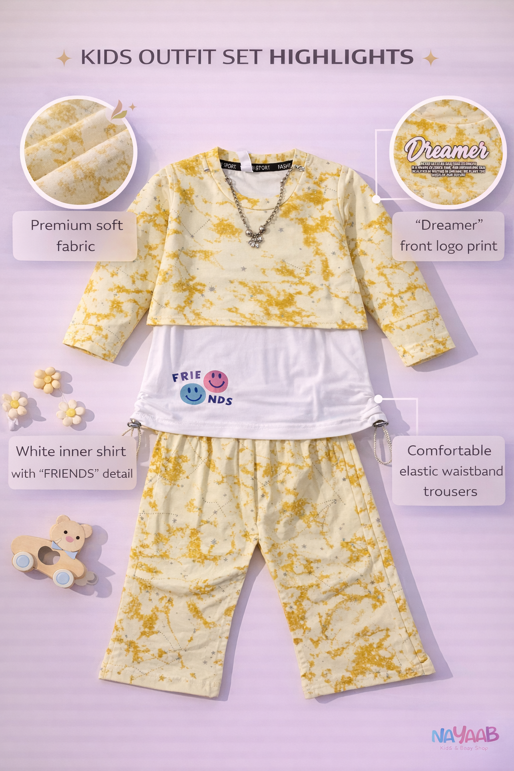 Yellow Dreamer Tie-Dye 3-Piece Outfit Set - D-3