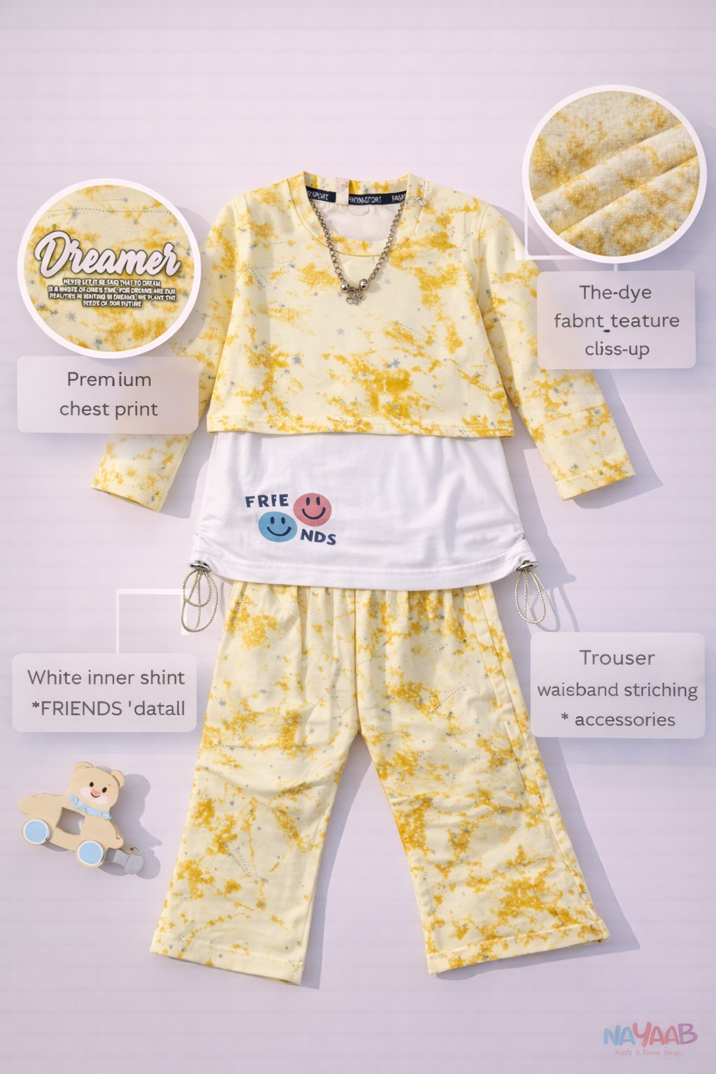 Yellow Dreamer Tie-Dye 3-Piece Outfit Set - D-3