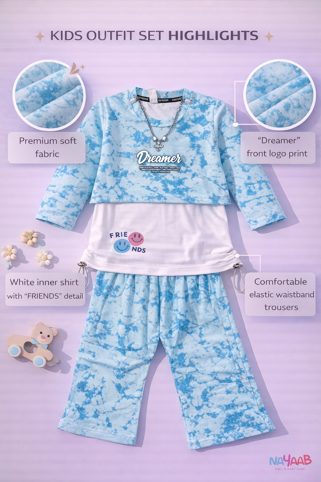 Blue Dreamer Tie-Dye 3-Piece Outfit Set - D-3