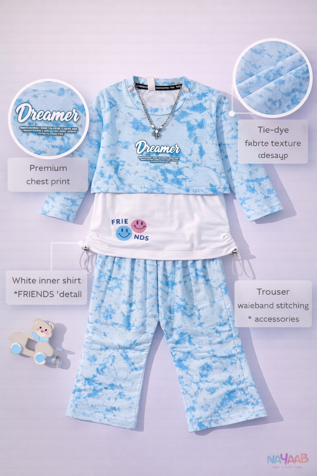 Blue Dreamer Tie-Dye 3-Piece Outfit Set - D-3