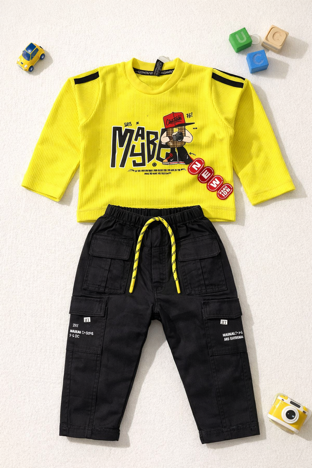 Yellow Street Style Waffle Cargo Suit A-1