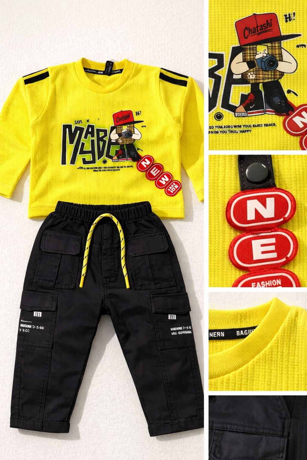 Yellow Street Style Waffle Cargo Suit A-1